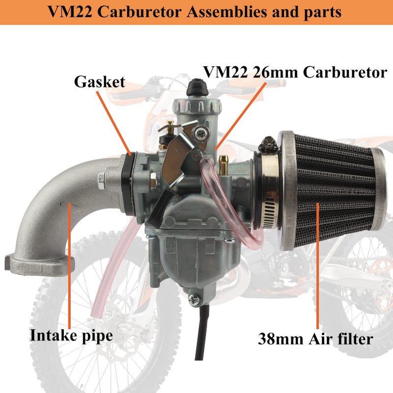 abcerrsi الترابية دراجة المكربن ​​125cc vm22 26mm الكربوهيدرات مع فلتر الهواء الأنابيب المدخول لssr 125 حفرة الدراجة 110cc 150cc 212cc إندورو الدراجة الذهاب كارت استبدال لمركبة دراجة نارية crf70 xr50 DB17 RFZ DBX1 RFX150 - Image 3
